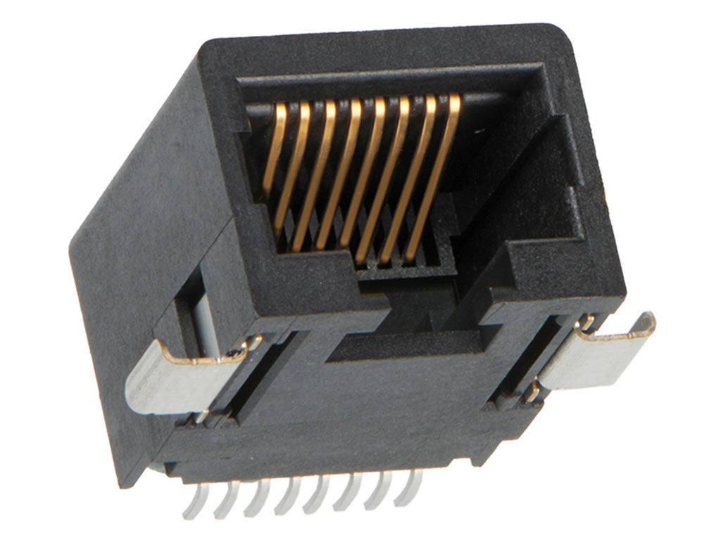  Singular-port, black modular jack with gold plating. 