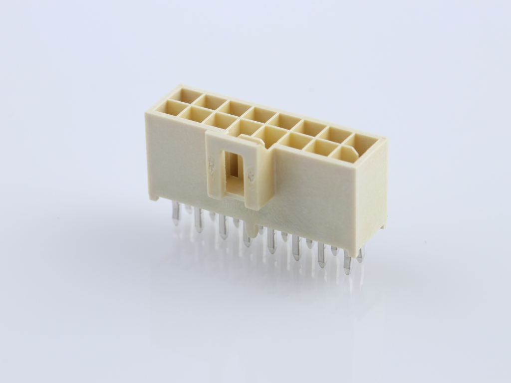 Nano-Fit Vertical Header, Through Hole, 2.50mm Pitch, Dual Row, 16 Circuits, with Kinked Pins, 0.76µm Gold (Au) Plating, Natural, Glow-Wire Capable, Tray