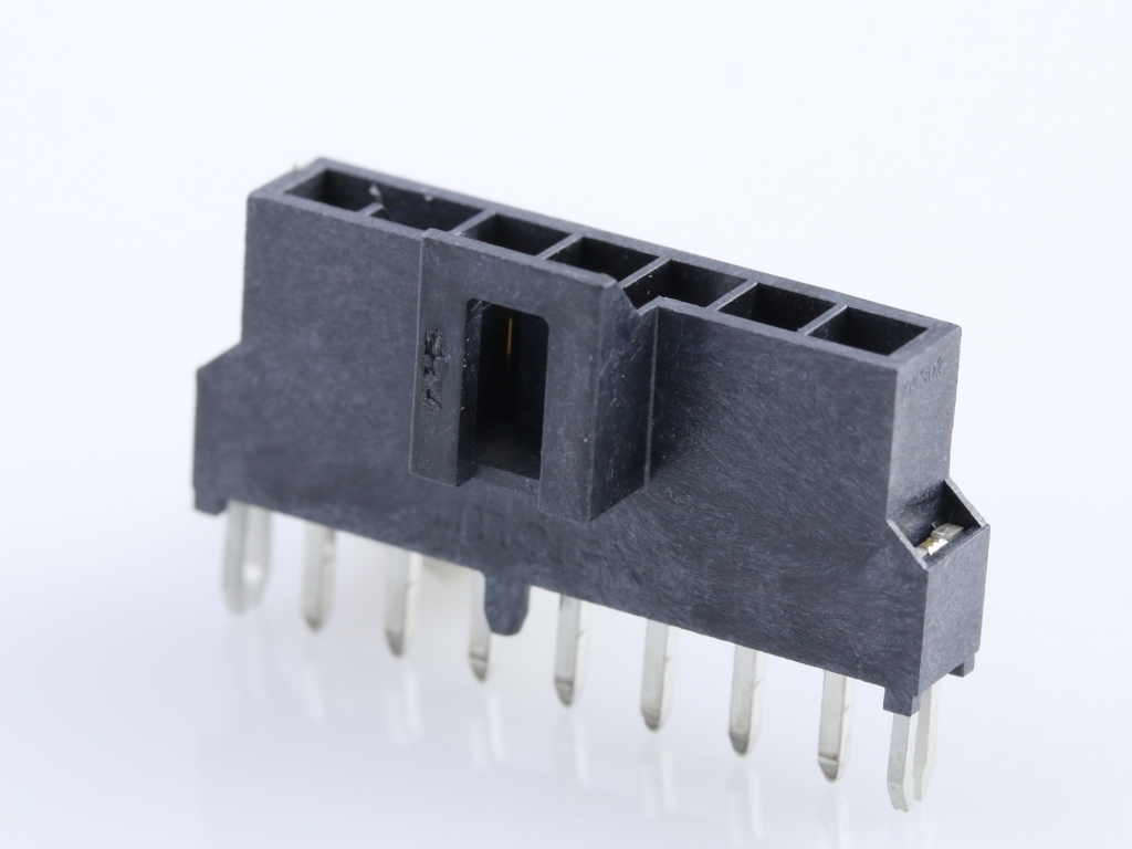Nano-Fit Vertical Header, Through Hole, 2.50mm Pitch, Single Row, 7 Circuits, with Solder Clips, 0.38µm Gold (Au) Plating, Black, Glow-Wire Capable, Tray