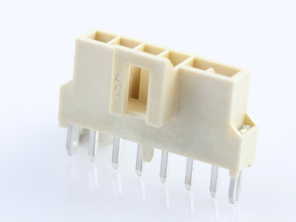 Nano-Fit Vertical Header, Through Hole, 2.50mm Pitch, Single Row, 6 Circuits, with Solder Clips, 0.38µm Gold (Au) Plating, Natural, Glow-Wire Capable, Tray
