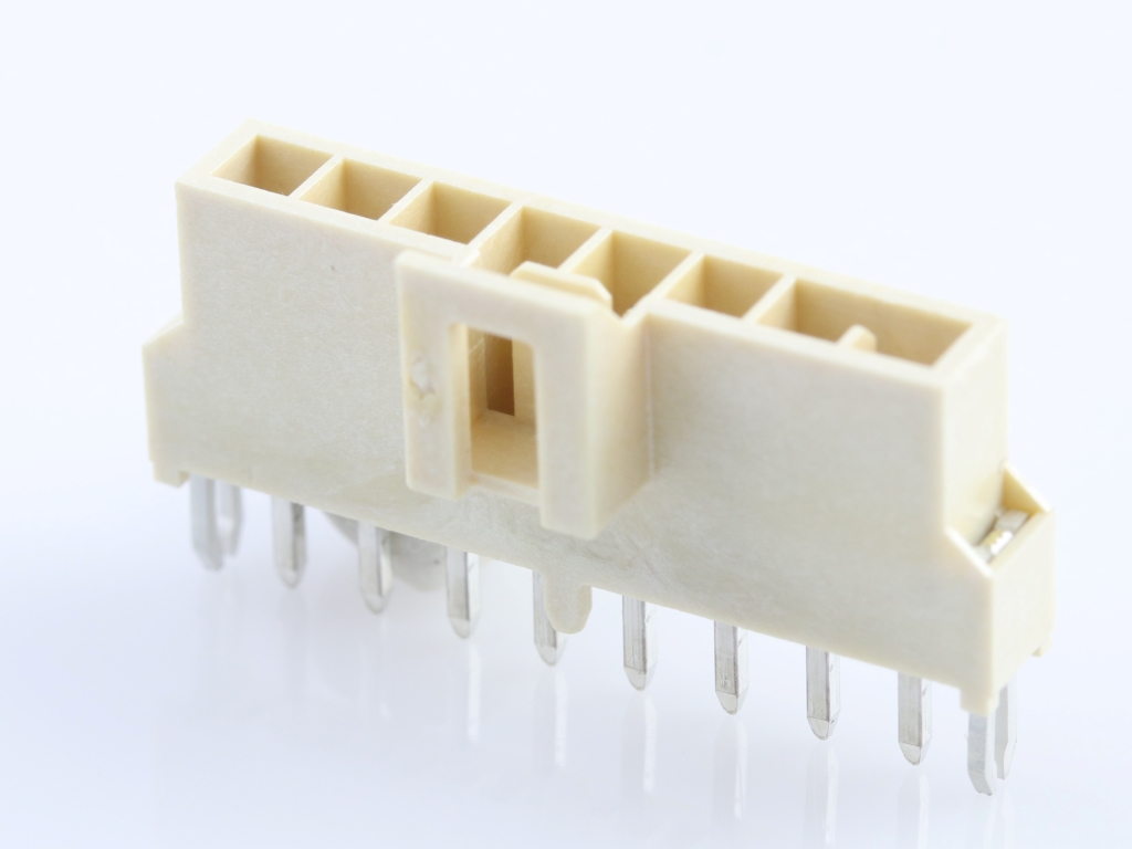 Nano-Fit Vertical Header, Through Hole, 2.50mm Pitch, Single Row, 8 Circuits, with Solder Clips, 0.38µm Gold (Au) Plating, Natural, Glow-Wire Capable, Tray
