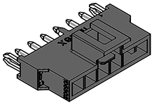 Nano-Fit Vertical Header, Through Hole, 2.50mm Pitch, Single Row, 7 Circuits, with Solder Clips, 0.76µm Gold (Au) Plating, Lubricated, Black, Glow-Wire Capable, Tray