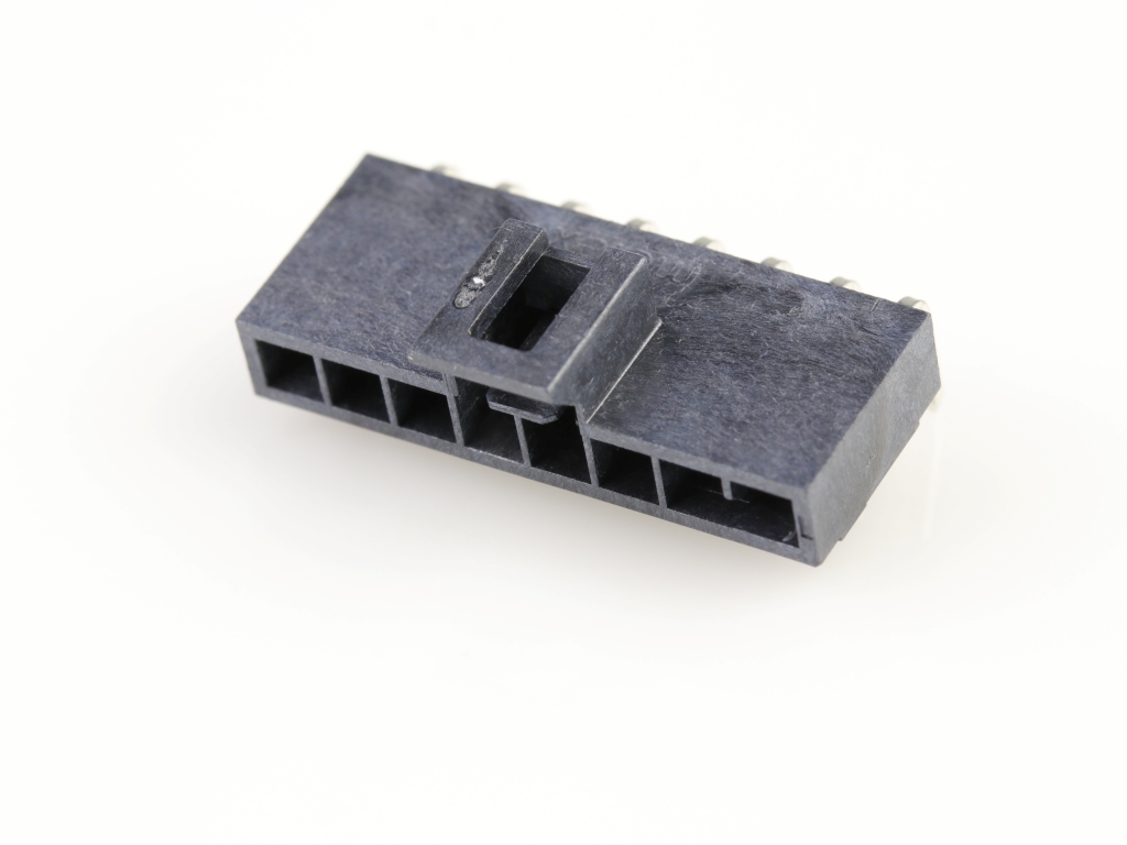 Nano-Fit Right-Angle Header, Through Hole, 2.50mm Pitch, Single Row, 8 Circuits, Tin (Sn) Plating, Black, Glow-Wire Capable, Tray