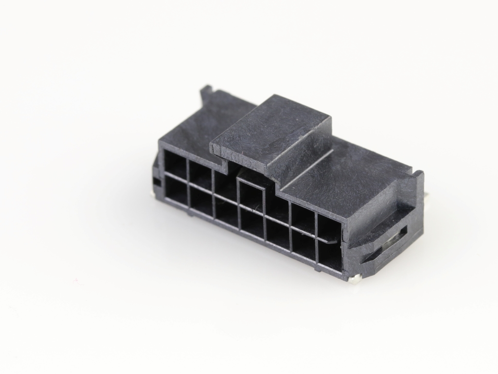 Nano-Fit Right-Angle Header, Surface Mount, 2.50mm Pitch, Dual Row, 14 Circuits, 0.38µm Gold (Au) Plating, Black, Glow-Wire Capable