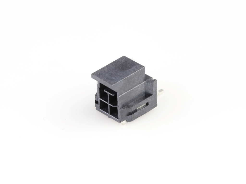 Nano-Fit Right-Angle Header, Surface Mount, 2.50mm Pitch, Dual Row, 4 Circuits, 0.76µm Gold (Au) Plating, Black, Glow-Wire Capable