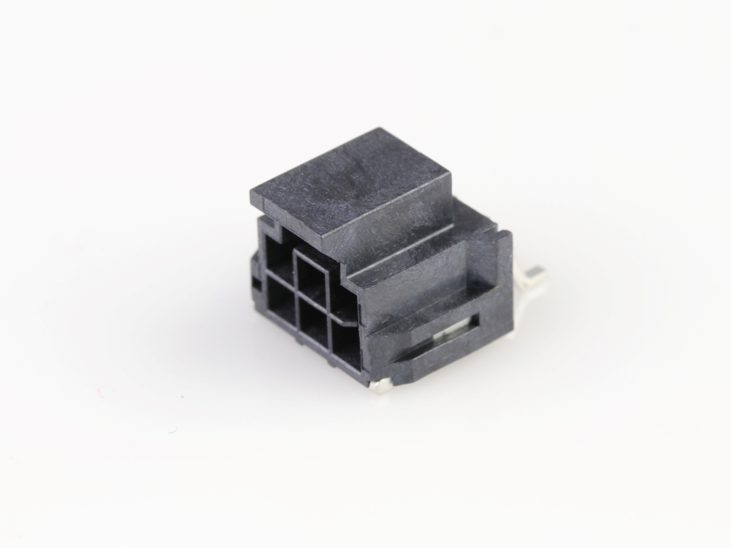Nano-Fit Right-Angle Header, Surface Mount, 2.50mm Pitch, Dual Row, 6 Circuits, 0.76µm Gold (Au) Plating, Black, Glow-Wire Capable