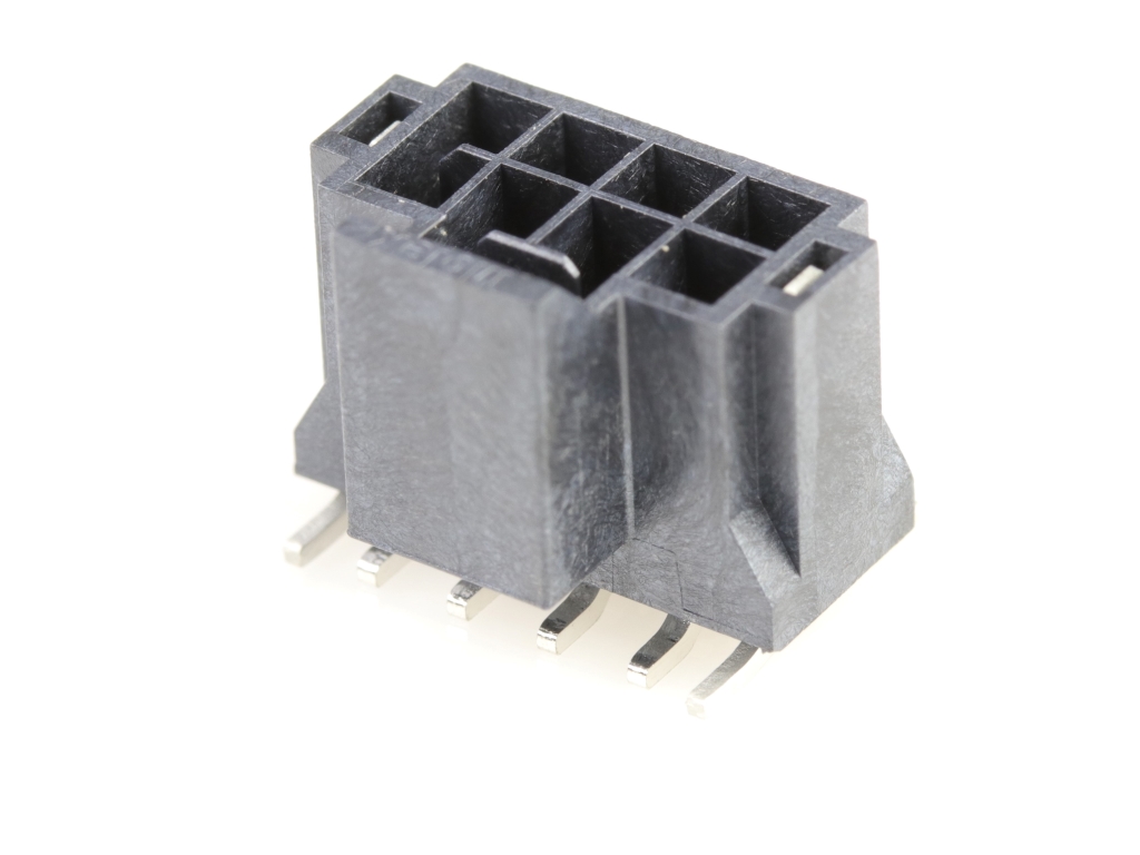 Nano-Fit Vertical Header, Surface Mount, 2.50mm Pitch, Dual Row, 8 Circuits, 0.76µm Tin (Sn) Plating, Black, Glow-Wire Capable
