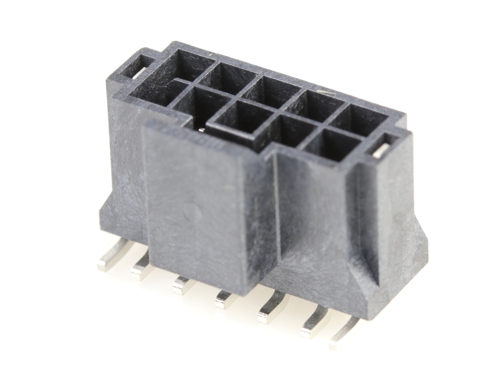 Nano-Fit Vertical Header, Surface Mount, 2.50mm Pitch, Dual Row, 10 Circuits, 0.38µm Gold (Au) Plating, Black, Glow-Wire Capable