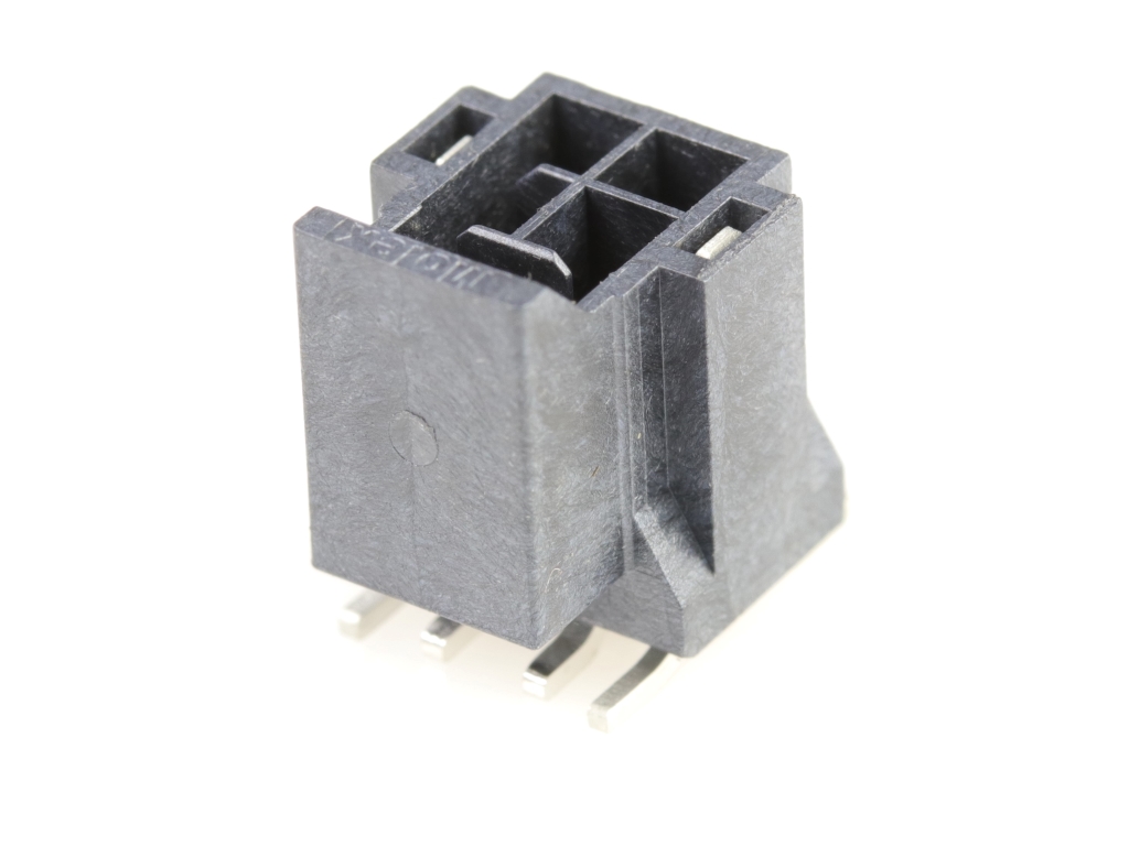 Nano-Fit Vertical Header, Surface Mount, 2.50mm Pitch, Dual Row, 4 Circuits, 0.76µm Gold (Au) Plating, Lubricated, Black, Glow-Wire Capable