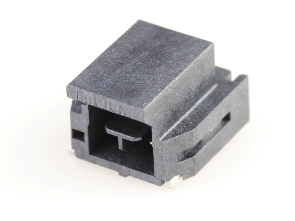 Nano-Fit Right-Angle Header, Surface Mount, 2.50mm Pitch, Single Row, 2 Circuits, 0.38µm Gold (Au) Plating, Black, Glow-Wire Capable