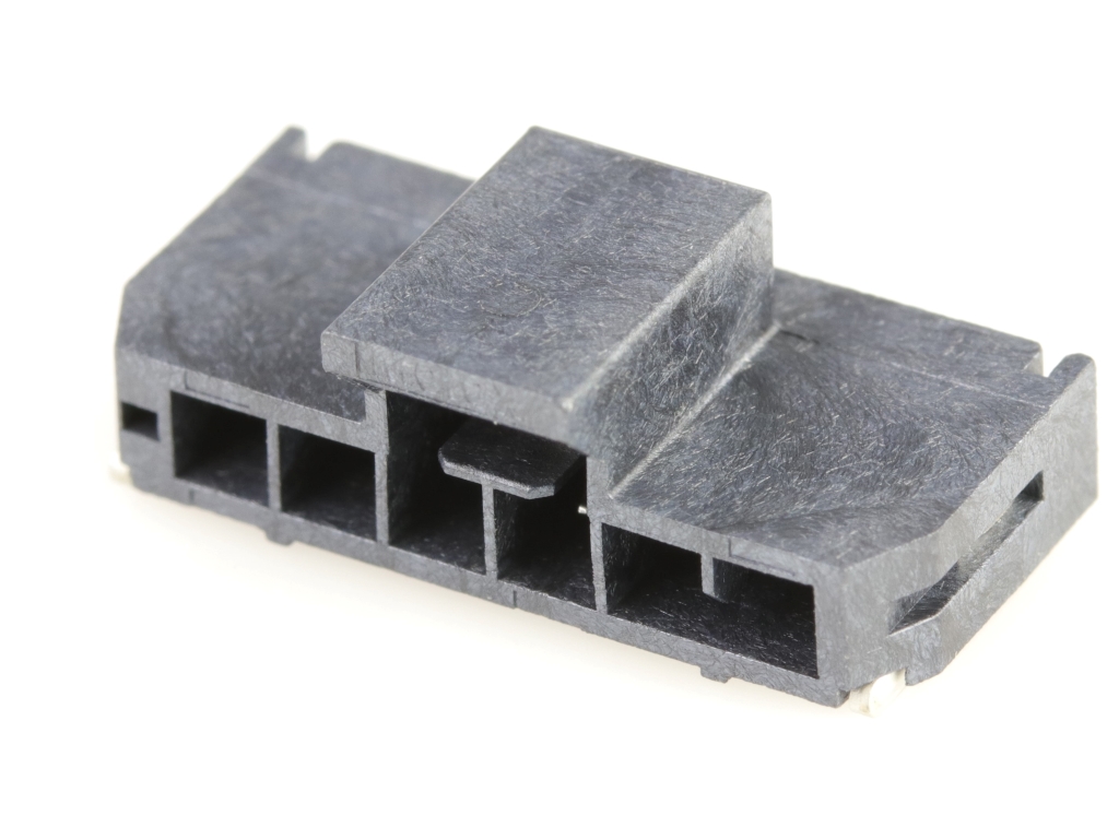 Nano-Fit Right-Angle Header, Surface Mount, 2.50mm Pitch, Single Row, 6 Circuits, 0.76µm Gold (Au) Plating, Lubricated, Black, Glow-Wire Capable