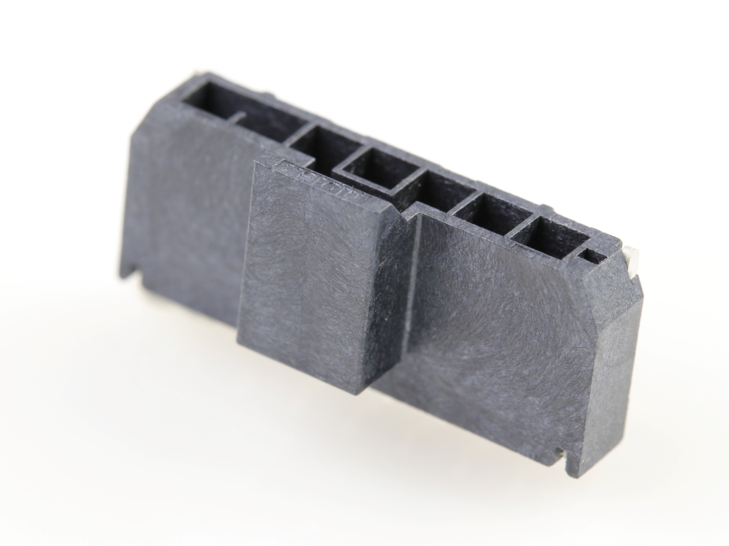 Nano-Fit Right-Angle Header, Surface Mount, 2.50mm Pitch, Single Row, 7 Circuits, 0.76µm Gold (Au) Plating, Lubricated, Black, Glow-Wire Capable
