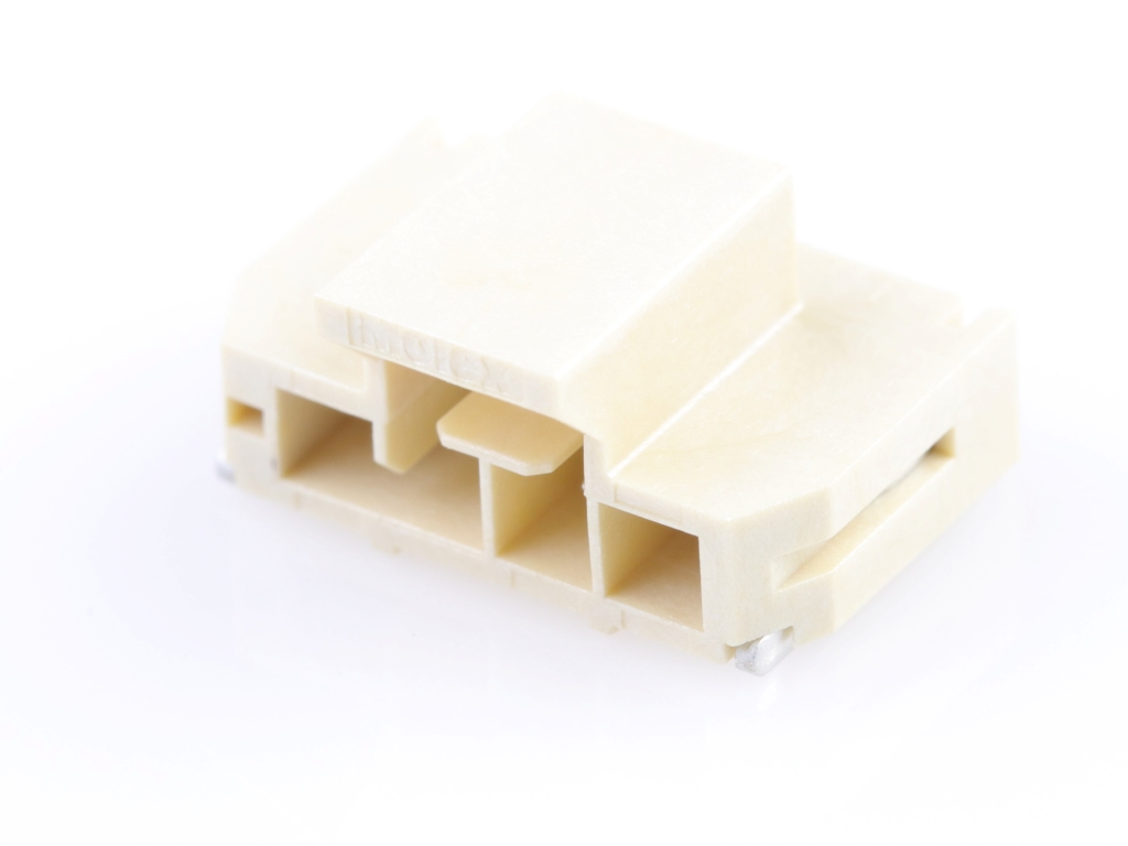 Nano-Fit Right-Angle Header, Surface Mount, 2.50mm Pitch, Single Row, 4 Circuits, 0.76µm Gold (Au) Plating, Lubricated, Natural, Glow-Wire Capable