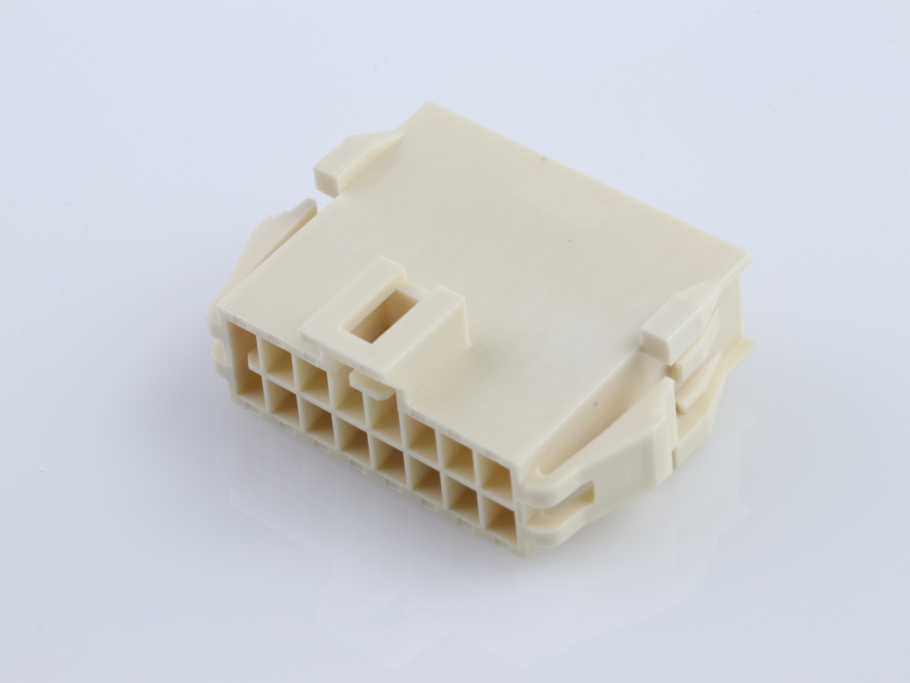 Nano-Fit Plug Housing, TPA Capable, 2.50mm Pitch, Dual Row, 16 Circuits, Natural, Panel Mount, Glow-Wire Capable