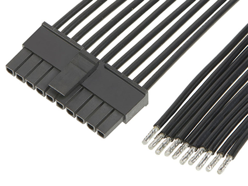 Micro-Fit 3.0 Female-to-Pigtail Off-the-Shelf (OTS) Cable Assembly, Single Row, 150.00mm Length, Gold (Au) Plating, 10 Circuits, Black