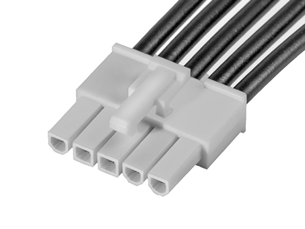 Mini-Fit Jr. Female-to-Pigtail Off-the-Shelf (OTS) Cable Assembly, Single Row, 300.00mm Length, Gold (Au) Plating, 5 Circuits, Black