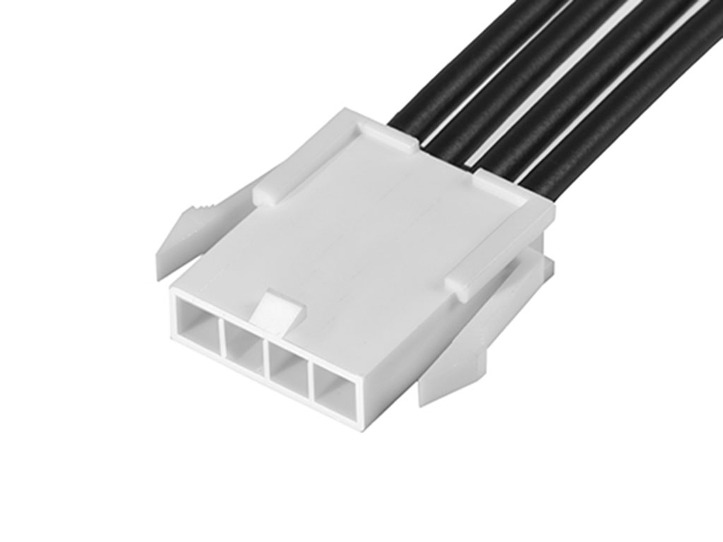 Mini-Fit Jr. Male-to-Pigtail Off-the-Shelf (OTS) Cable Assembly, Single Row, 150.00mm Length, Gold (Au) Plating, 4 Circuits, Black