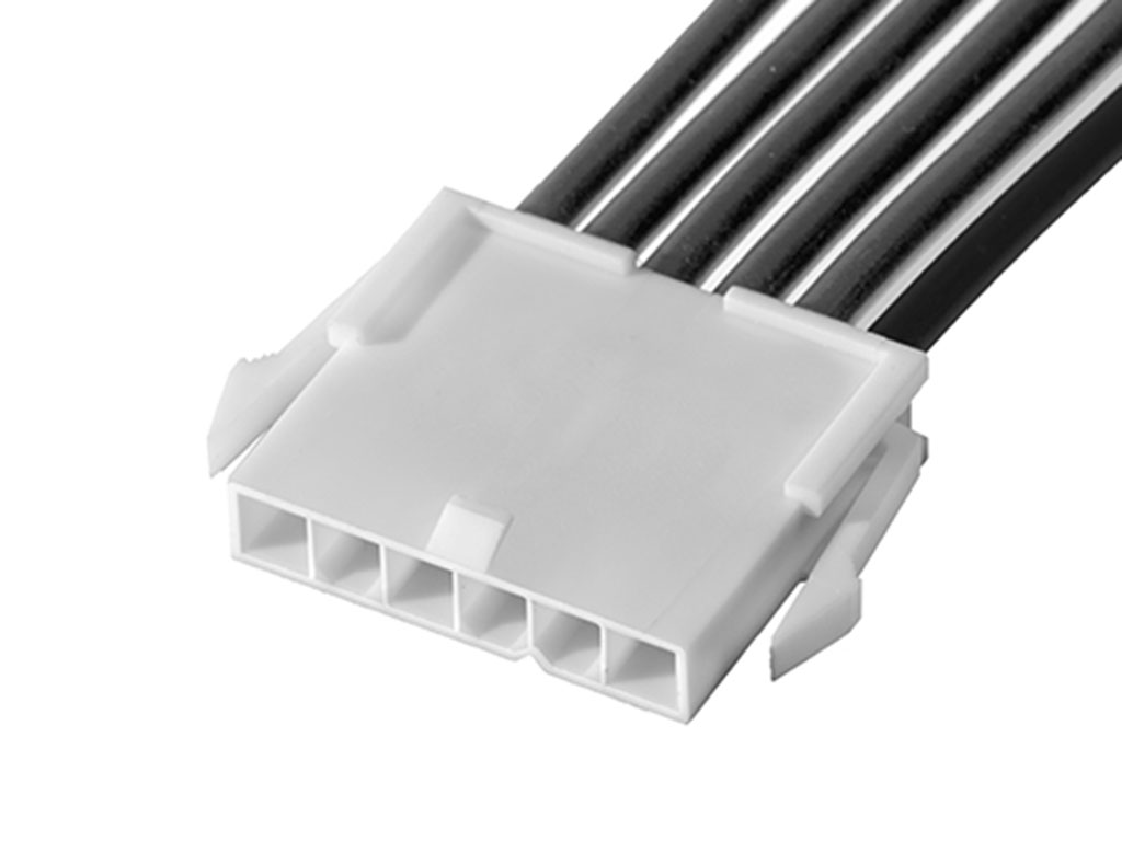 Mini-Fit Jr. Male-to-Pigtail Off-the-Shelf (OTS) Cable Assembly, Single Row, 150.00mm Length, Tin (Sn) Plating, 6 Circuits, Black