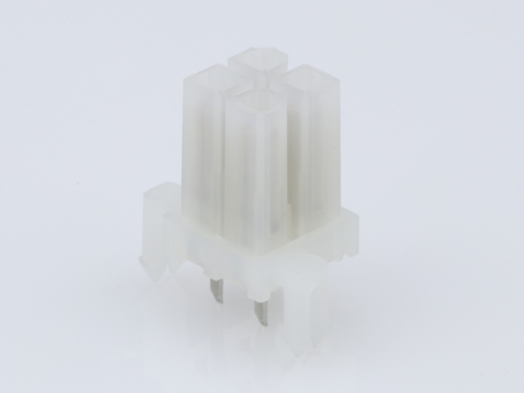 Mini-Fit BMI Receptacle Header, 4.20mm Pitch, Dual Row, Vertical, with Snap-In Plastic Pegs, Brass Terminal, 1.27µm Gold (Au) Plating, Nylon UL 94V-2, 4 Circuits