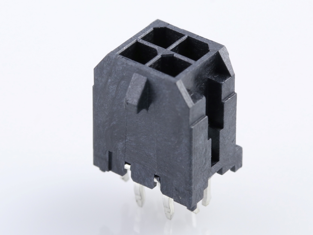 Micro-Fit 3.0 Vertical Header, 3.00mm Pitch, Dual Row, 4 Circuits, with PCB Press-fit Metal Retention Clip, 1.52µm Matte Tin Plating, Glow-Wire Capable, Black