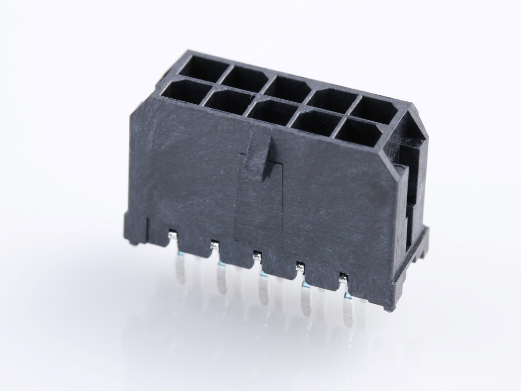 Micro-Fit 3.0 Vertical Header, 3.00mm Pitch, Dual Row, 10 Circuits, with PCB Polarizing Peg, 1.52µm Matte Tin Plating, Glow-Wire Capable, Black