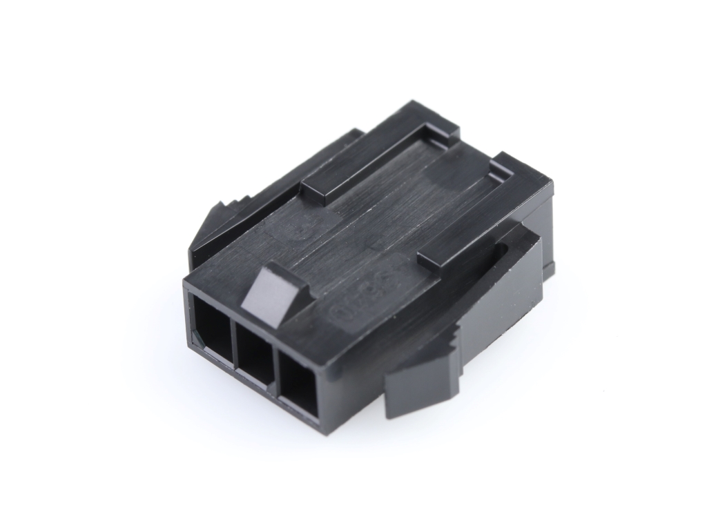 Micro-Fit 3.0 Plug Housing, Single Row, 3 Circuits, UL 94V-0, Panel Mount Ears, Low-Halogen Since Inception, Black