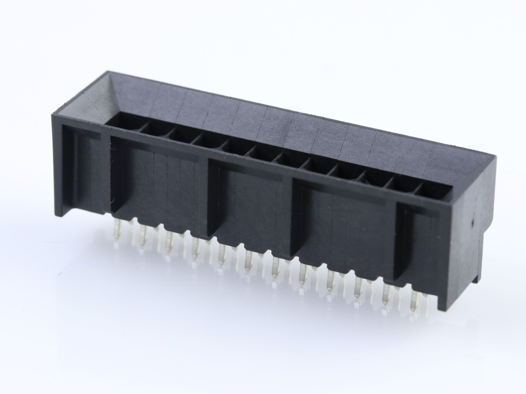 Micro-Fit BMI Header, Dual Row, Vertical, with PCB Polarizing Peg, 24 Circuits, 5.08µm Tin (Sn) Plating, Kinked Tails