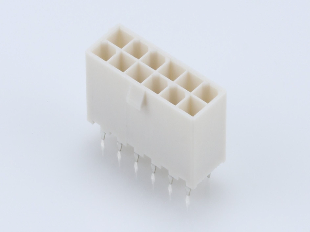 Mini-Fit Jr. Vertical Header, 4.20mm Pitch, Dual Row, 12 Circuits, without Snap-in Plastic Peg PCB Lock, Tin, Natural