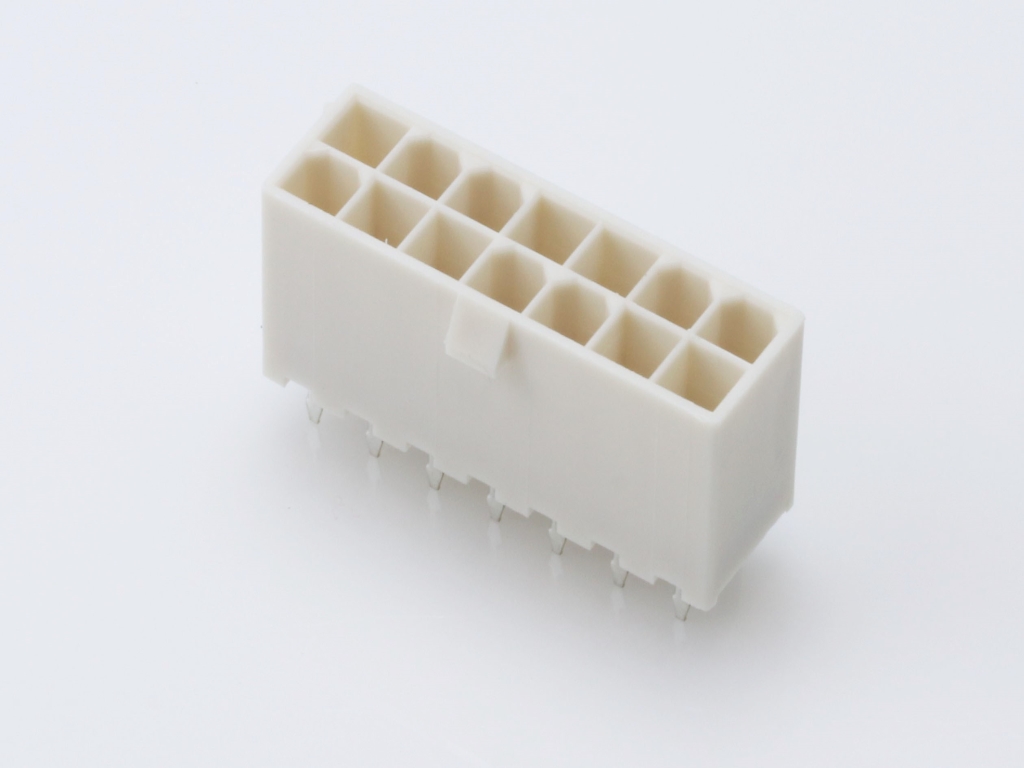 Mini-Fit Jr. Vertical Header, 4.20mm Pitch, Dual Row, 14 Circuits, without Snap-in Plastic Peg PCB Lock, Tin, Natural