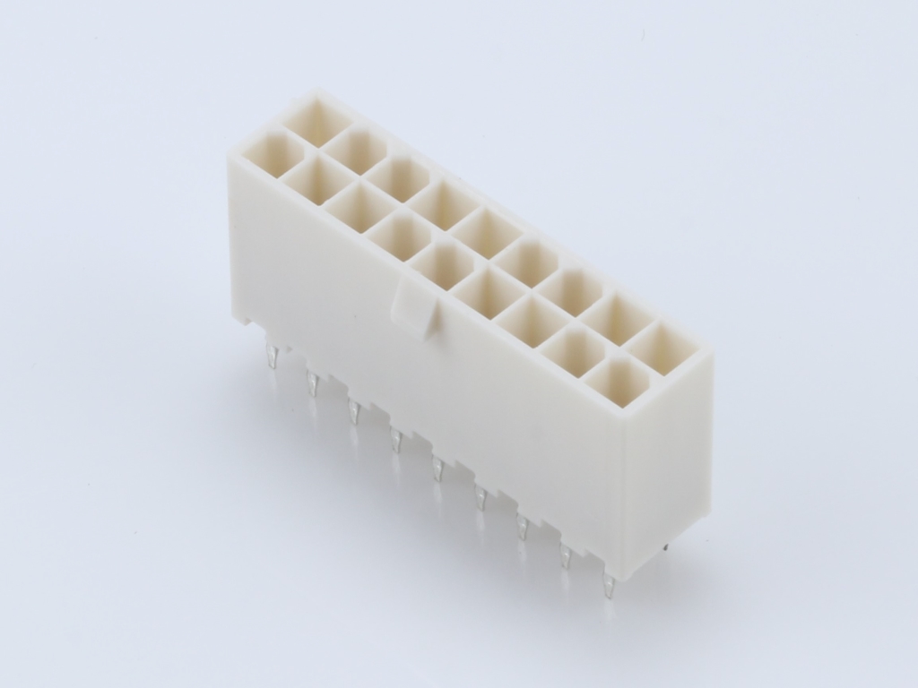 Mini-Fit Jr. Vertical Header, 4.20mm Pitch, Dual Row, 18 Circuits, without Snap-in Plastic Peg PCB Lock, Tin, Natural