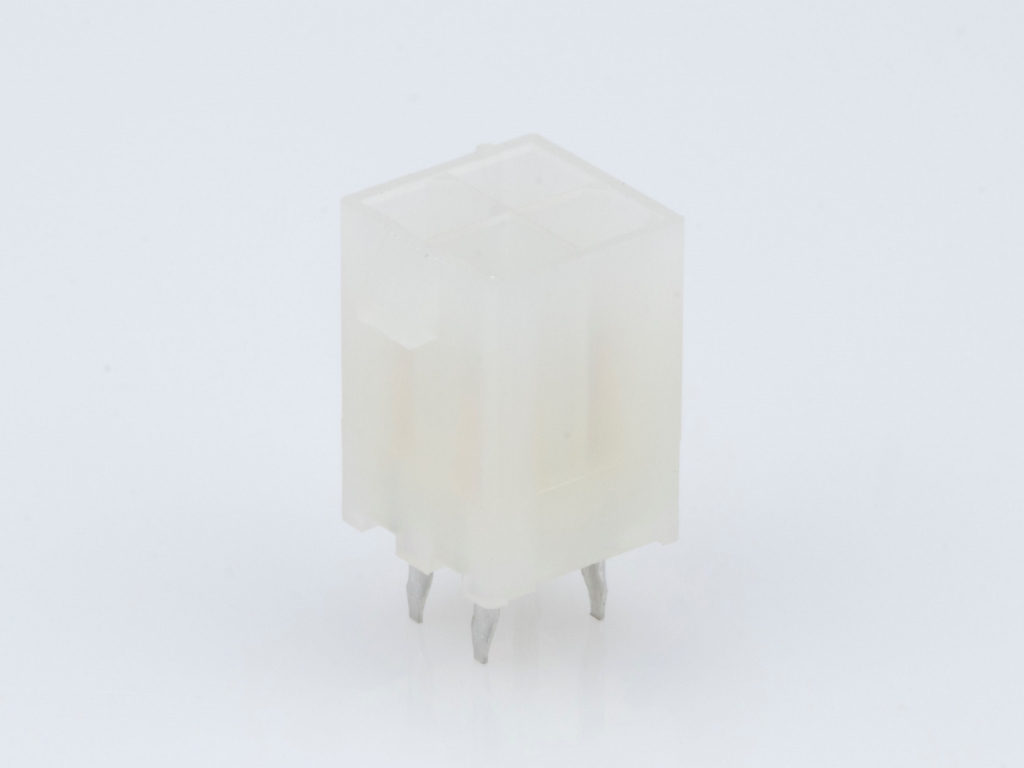 Mini-Fit Jr. Vertical Header, 4.20mm Pitch, Dual Row, 4 Circuits, without Snap-in Plastic Peg PCB Lock, Gold, Natural