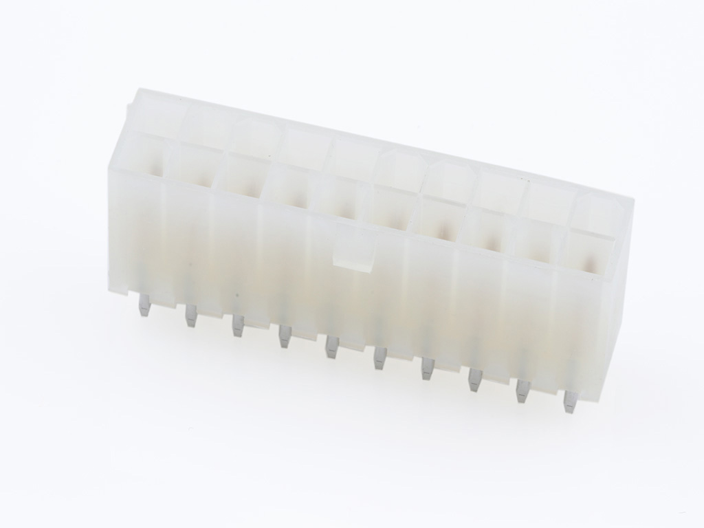 Mini-Fit Jr. Vertical Header, 4.20mm Pitch, Dual Row, 20 Circuits, without Snap-in Plastic Peg PCB Lock, Gold, Natural
