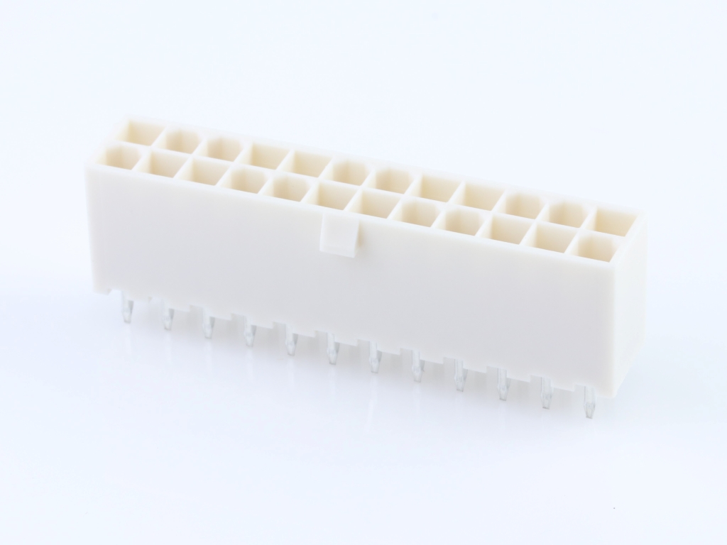 Mini-Fit Jr. Vertical Header, 4.20mm Pitch, Dual Row, 24 Circuits, without Snap-in Plastic Peg PCB Lock, Gold, Natural