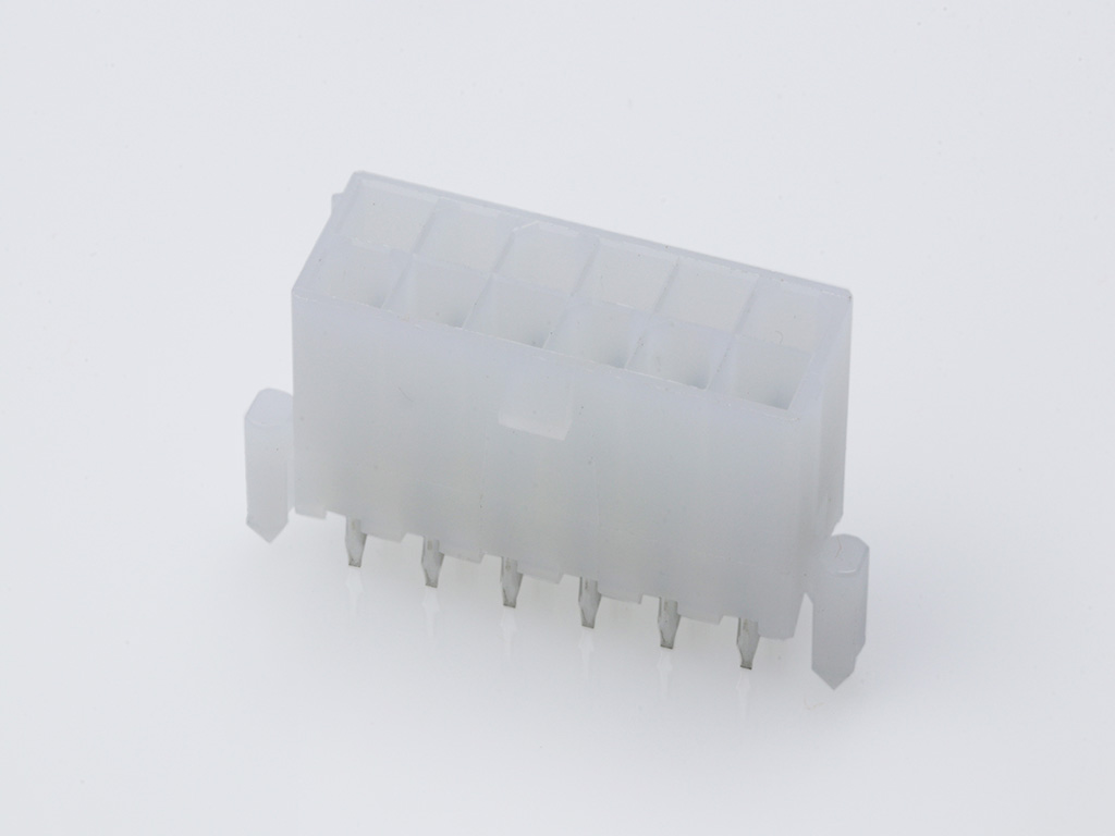 Mini-Fit Jr. Vertical Header, 4.20mm Pitch, Dual Row, 12 Circuits, with Snap-in Plastic Peg PCB Lock, Tin, Natural