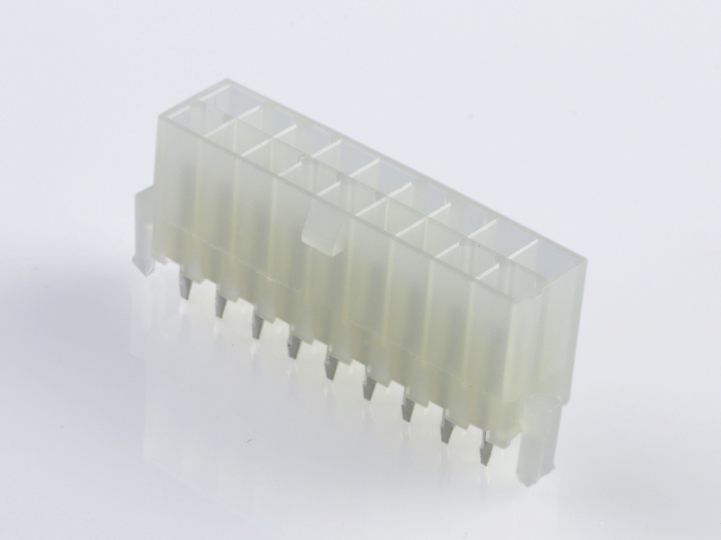 Mini-Fit Jr. Vertical Header, 4.20mm Pitch, Dual Row, 18 Circuits, with Snap-in Plastic Peg PCB Lock, Tin, Natural