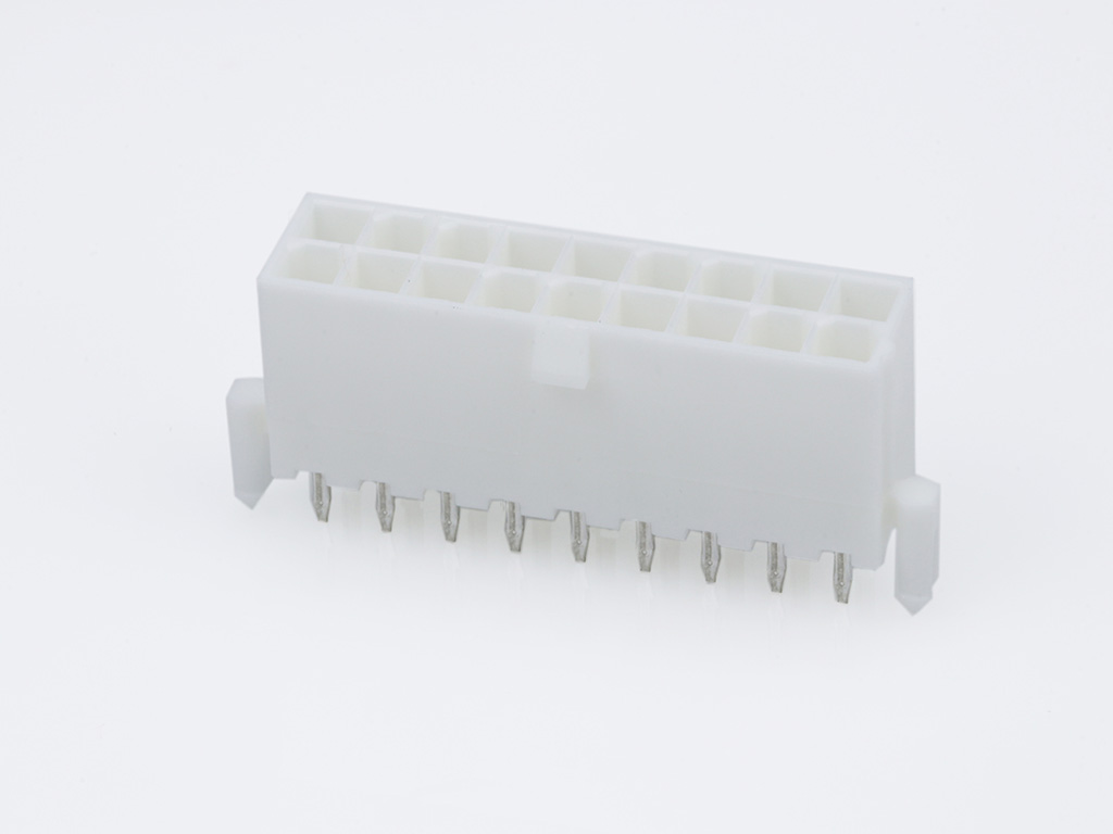 Mini-Fit Jr. Vertical Header, 4.20mm Pitch, Dual Row, 18 Circuits, with Snap-in Plastic Peg PCB Lock, Tin, Natural