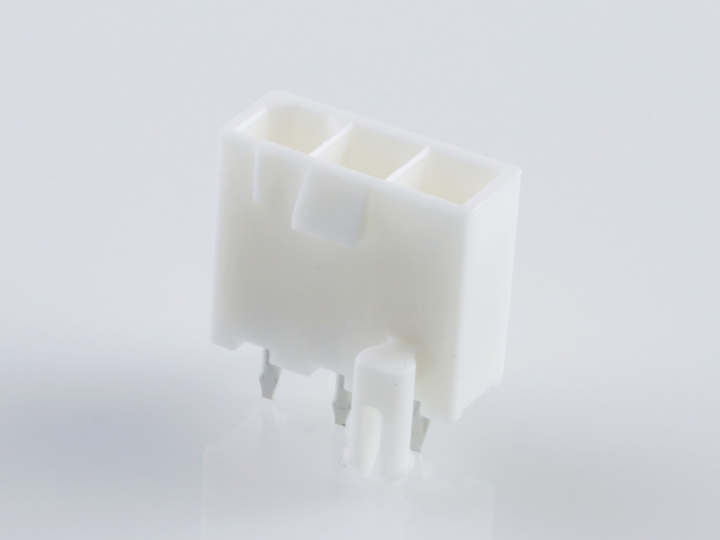 Mini-Fit Jr. Vertical Header, 4.20mm Pitch, Single Row, 3 Circuits, with Snap-in Plastic Peg PCB Lock, Gold, Natural