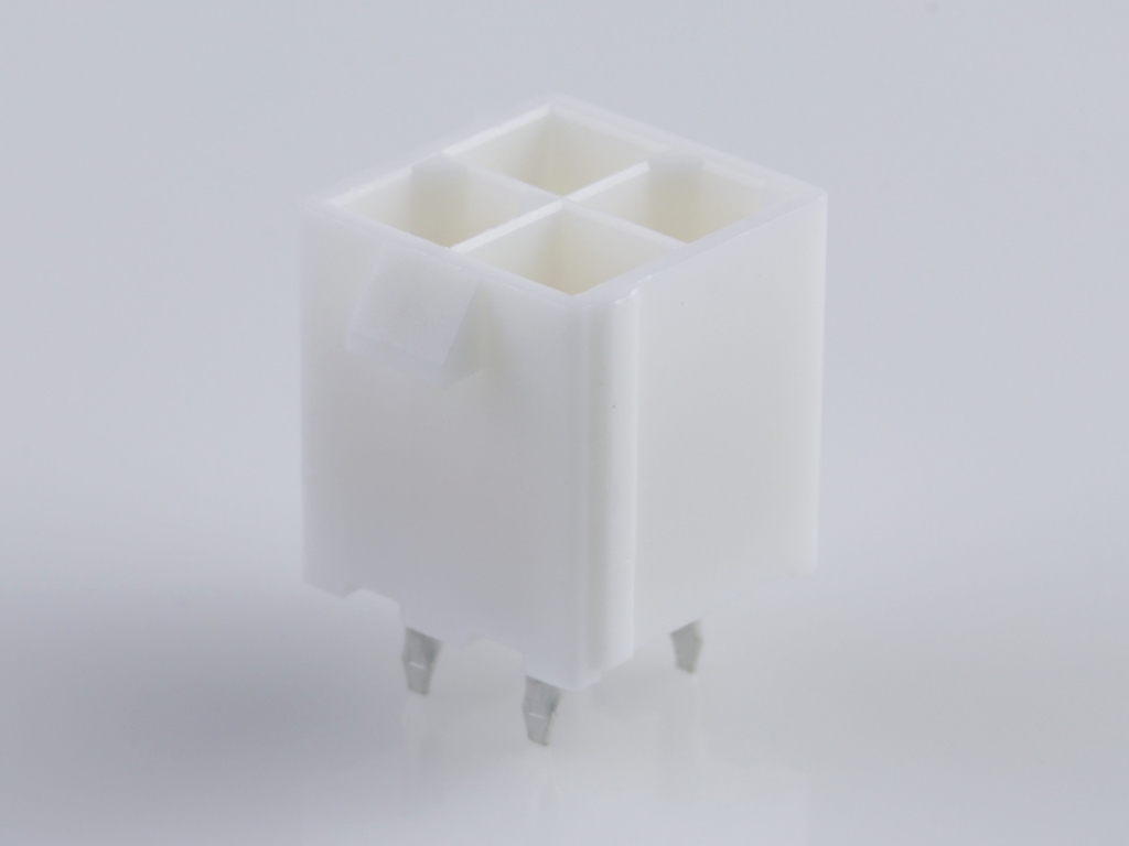 Mini-Fit Jr. Vertical Header, 4.20mm Pitch, Dual Row, 4 Circuits, without Snap-in Plastic Peg PCB Lock, Gold, Natural