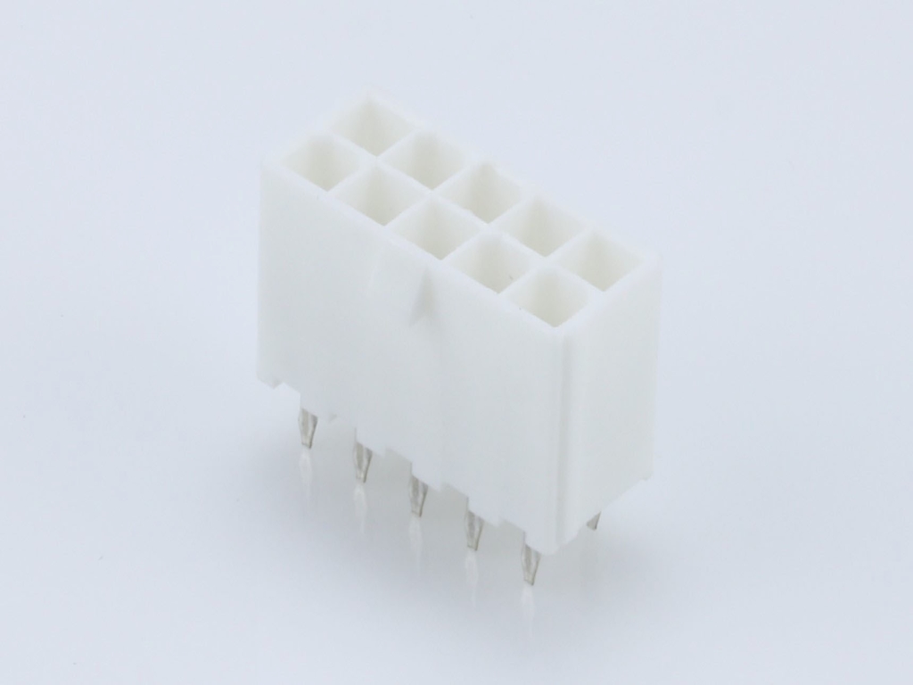 Mini-Fit Jr. Vertical Header, 4.20mm Pitch, Dual Row, 10 Circuits, without Snap-in Plastic Peg PCB Lock, Tin, Natural