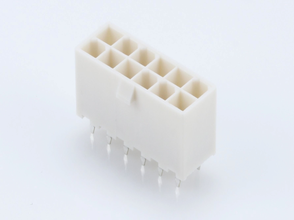 Mini-Fit Jr. Vertical Header, 4.20mm Pitch, Dual Row, 12 Circuits, without Snap-in Plastic Peg PCB Lock, Tin, Natural