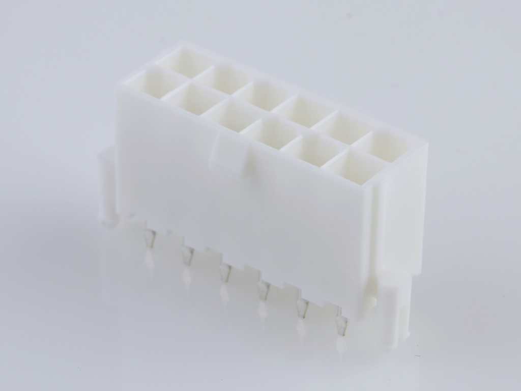 Mini-Fit Jr. Vertical Header, 4.20mm Pitch, Dual Row, 12 Circuits, with Snap-in Plastic Peg PCB Lock, Tin, Natural