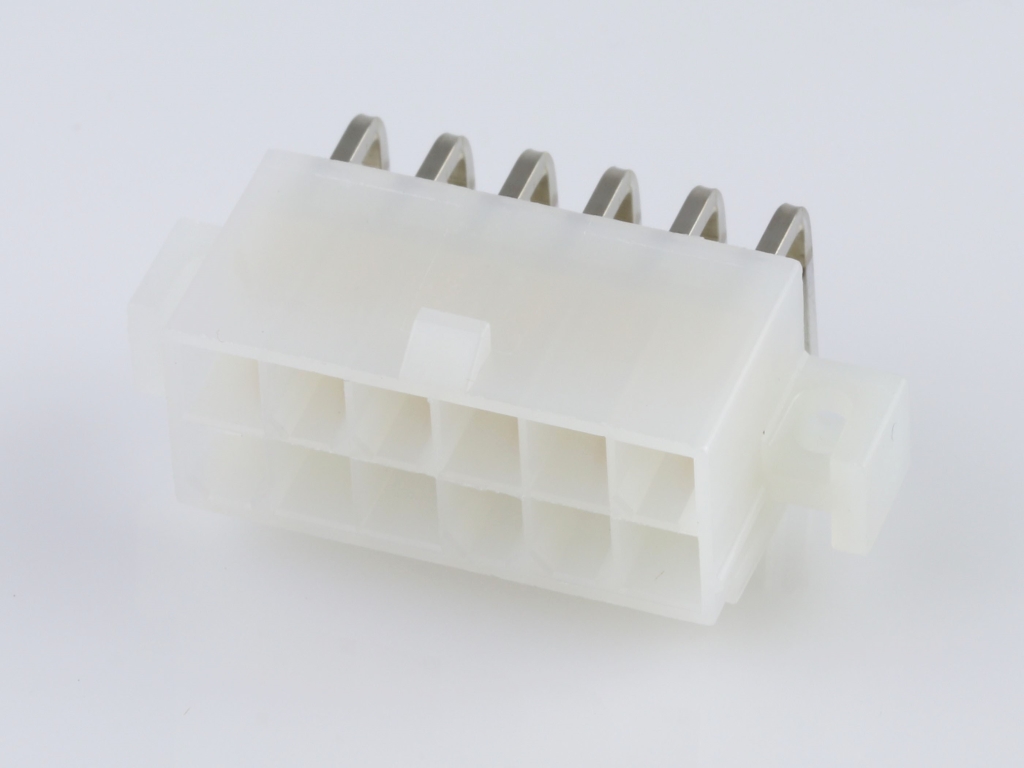 Mini-Fit Jr. Header, Dual Row, Right-Angle, with PCB Mounting Flange, 12 Circuits, PA Polyamide Nylon 6/6 94V-2, Gold (Au) Plating