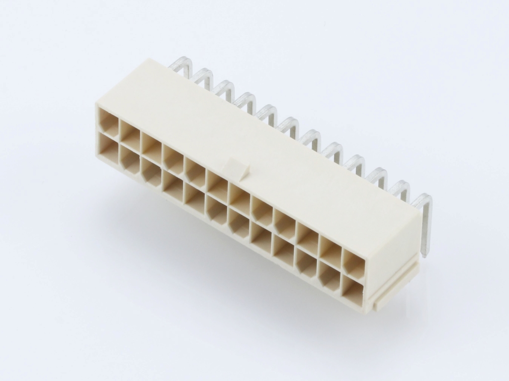 Mini-Fit Jr. Header, 4.20mm Pitch, Right-Angle, Nylon, without Flange,24 Circuits, Tin (Sn) over Nickel (Ni) Plating