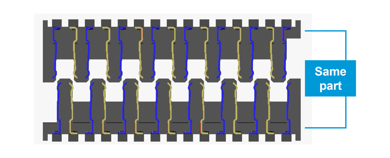 Graphic of Molex Mirror Mezz contacts highlighting the hermaphroditic form factor. 