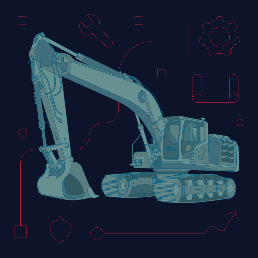 Illustration of heavy equipment excavator.