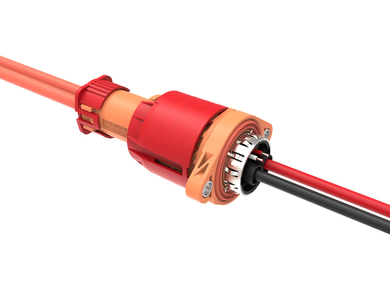 Mated eHV60 high-voltage automotive connector and vertical header. 