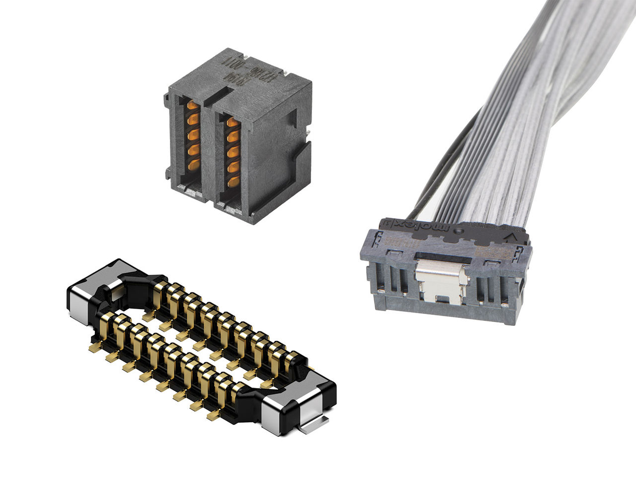 Molex rectangular connectors including an EXTreme PowerEnergetiC  connector, a Quad-Row board-to-board connector and a KickStart Connector.  