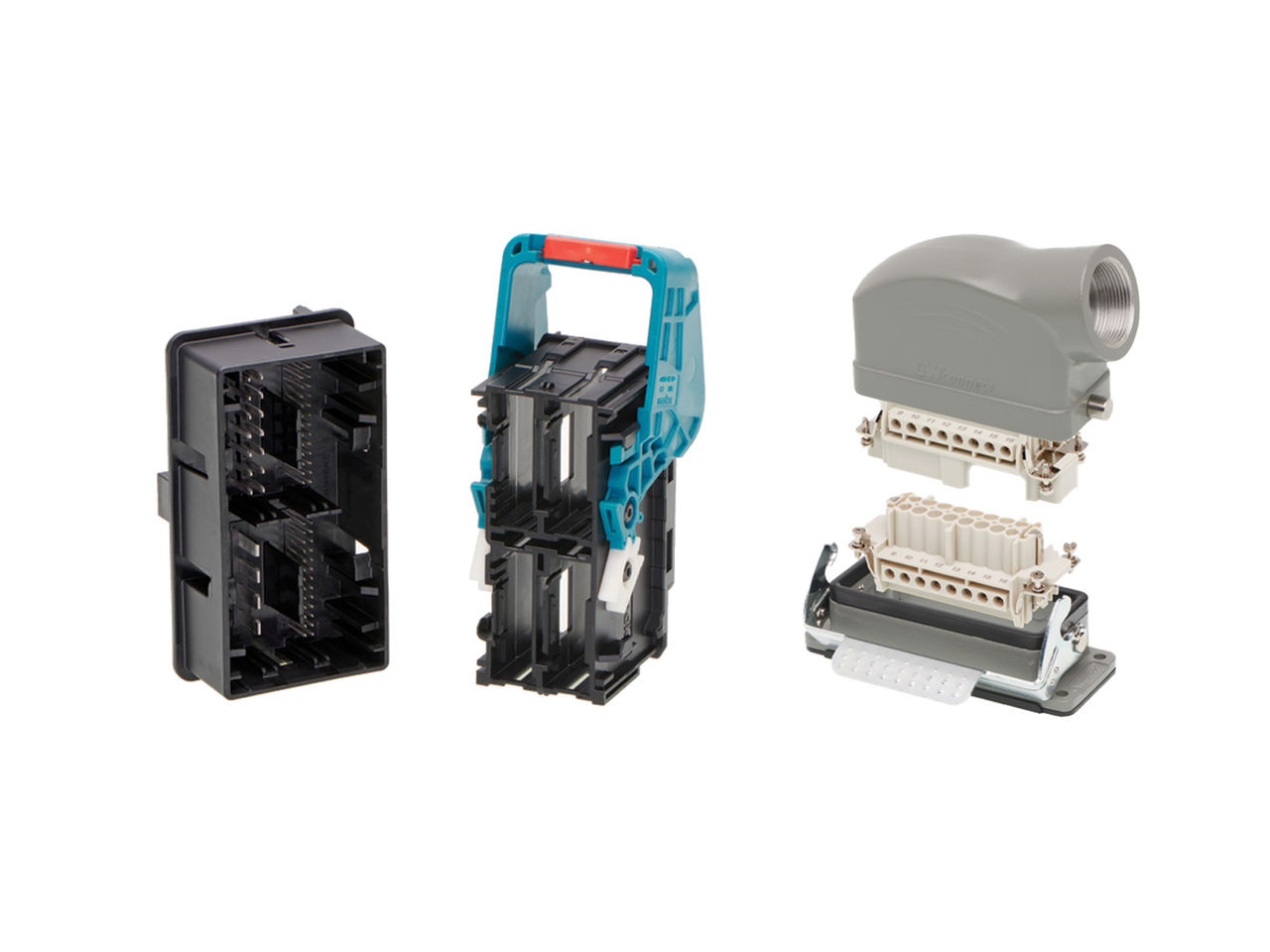 Modular connectors including a Heavy-Duty Connector and an MX-DaSH Connector. 