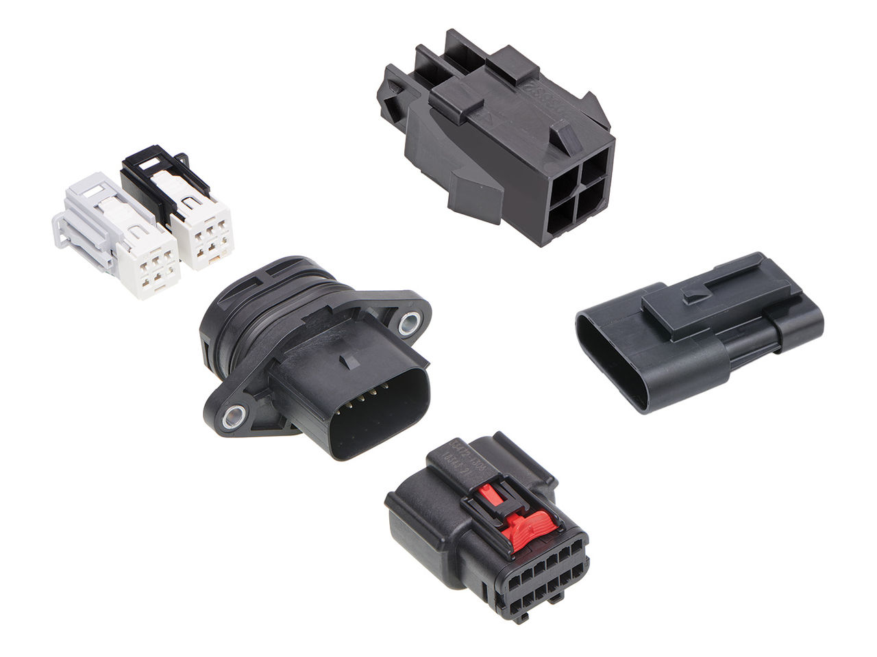 Molex panel-mount connectors including an MX150 Pass-Through Connector Assembly, Squba Sealed connector and Micro-Fit connector.  