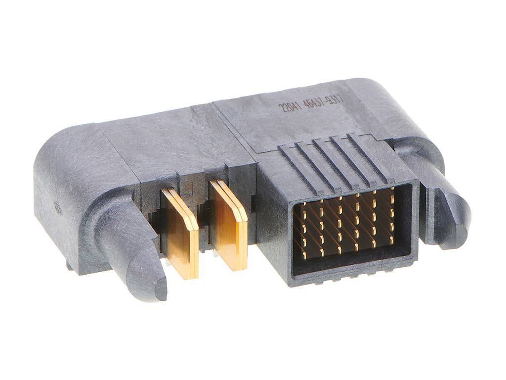 EXTreme Ten60Power right-angle header with side guides and two DC power circuits.